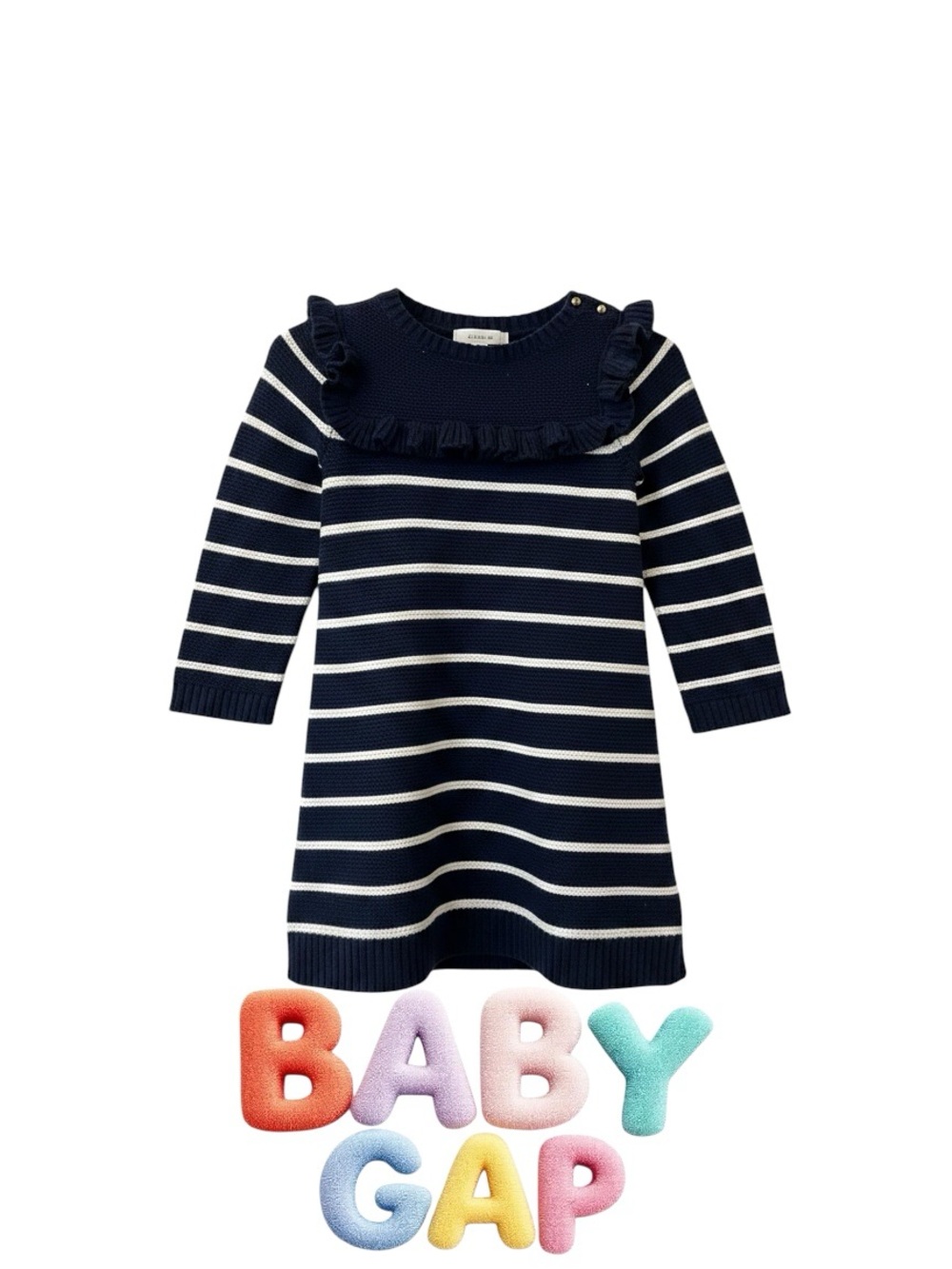 GAP Navy and White Striped Ruffle-Yoke Dress